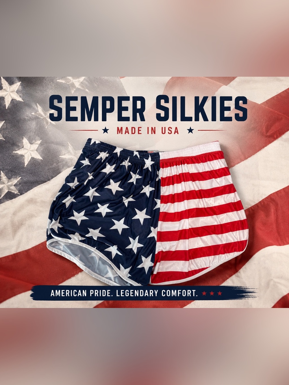 Semper Silkies American Flag Running Shorts USA Patriotic Stars & Stripes XL